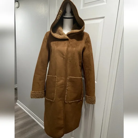 Michael Kors Hooded Faux Suede/Faux Fur Jacket (Cappuccino Brown) - Picture 1 of 7